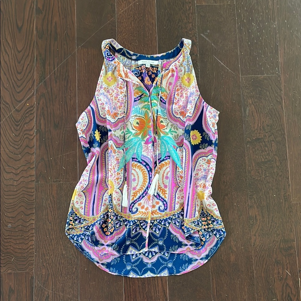 Rose & Olive Pink and Blue Sleeveless Blouse